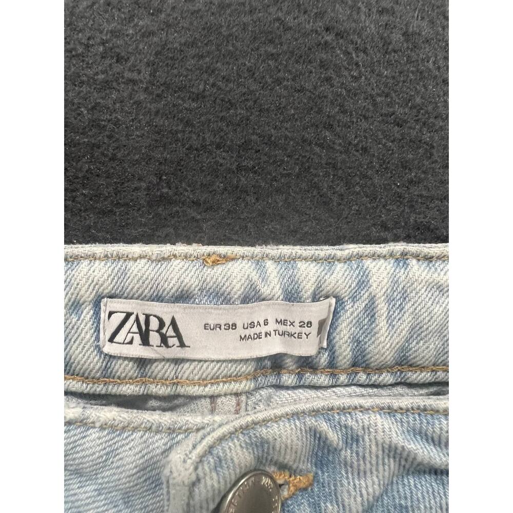 Zara Women High Rise Straight Leg Raw Hem Jeans Y2K Wash Blue Size 6 A008711 - Picture 4 of 9